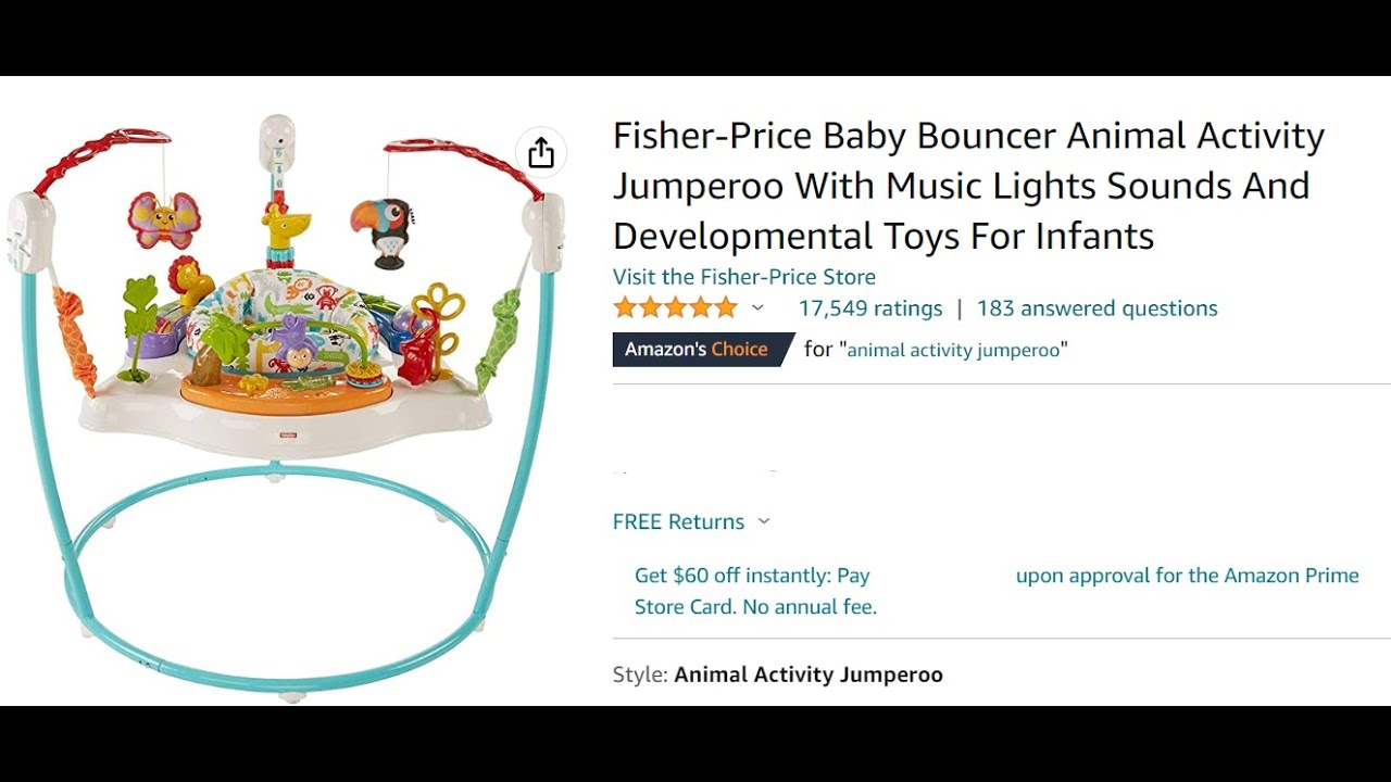 Fisher-Price Baby Bouncer Palm Paradise Jumperoo Activity Center With Music  Lights Sounds And Developmental Toys