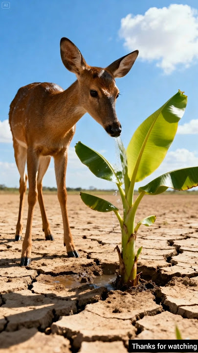 The deer saved the banana plant from drying up by watering it.😭#ai #tree #save #deer