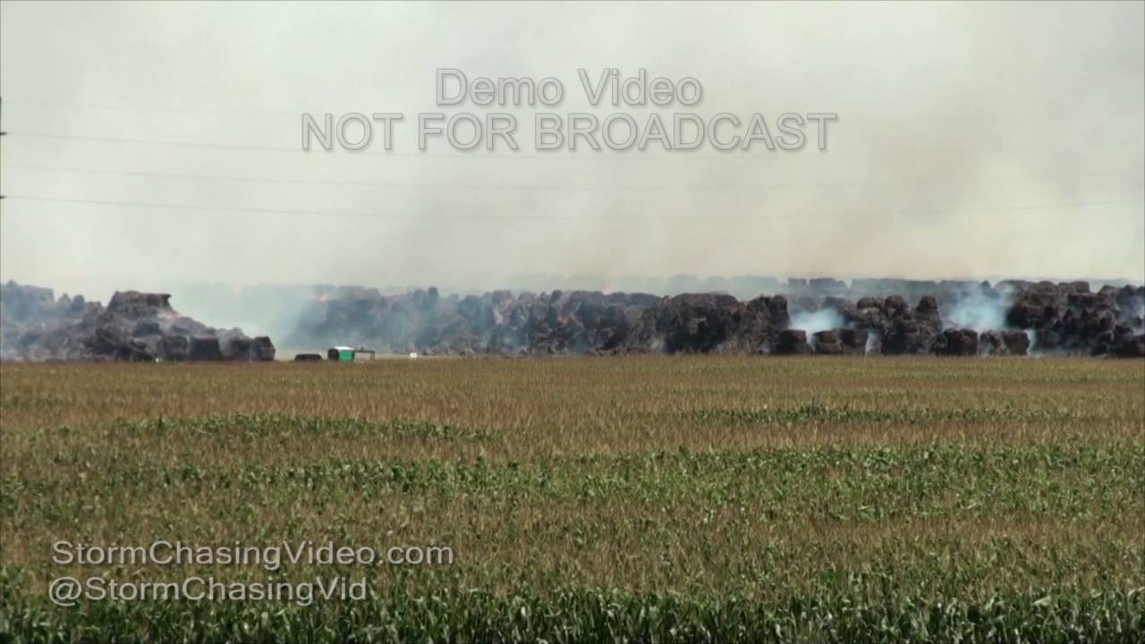 Hay Bales On Fire in Ames, IA from lightning light night 8/5/2016