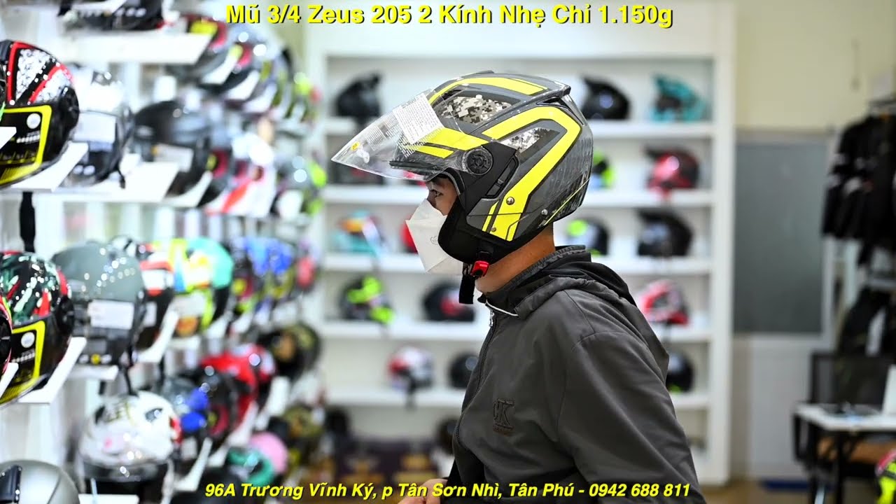 Mũ 3/4 Zeus 205 2 Kính Camo Vàng Bóng nhẹ chỉ 1.150g - youtube