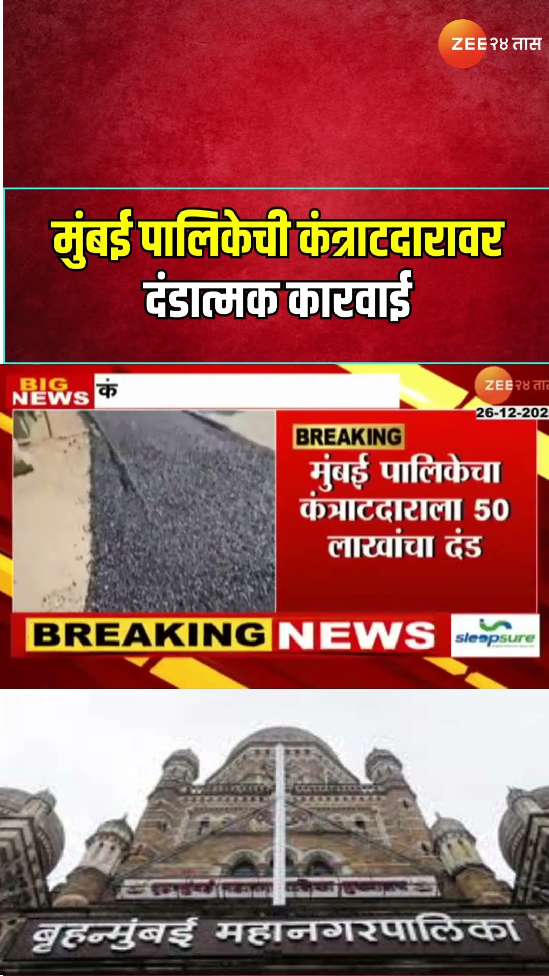 Mumbai Mahapalika Fine Road Contractor | मुंबई पालिकेची कंत्राटदारावर दंडात्मक कारवाई; 50लाखांचा दंड