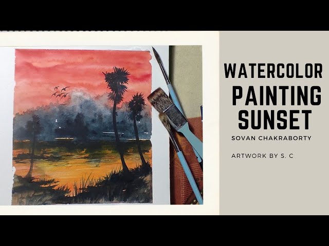 Watercolor Tutorial For Beginners Step by Step, Purple Sunset