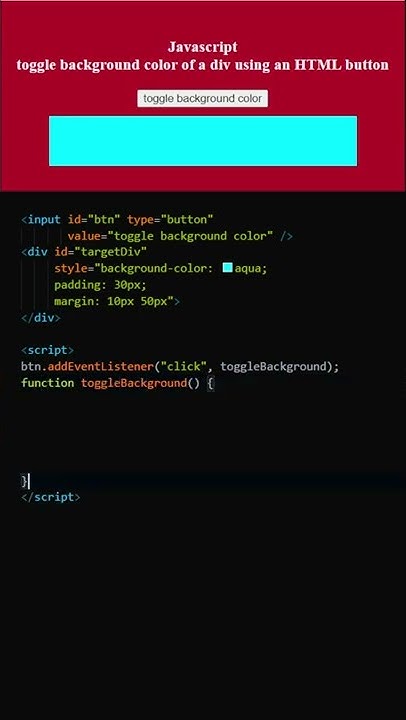 JAVASCRIPT FOR BEGINNERS: How to toggle background color of a div using ...