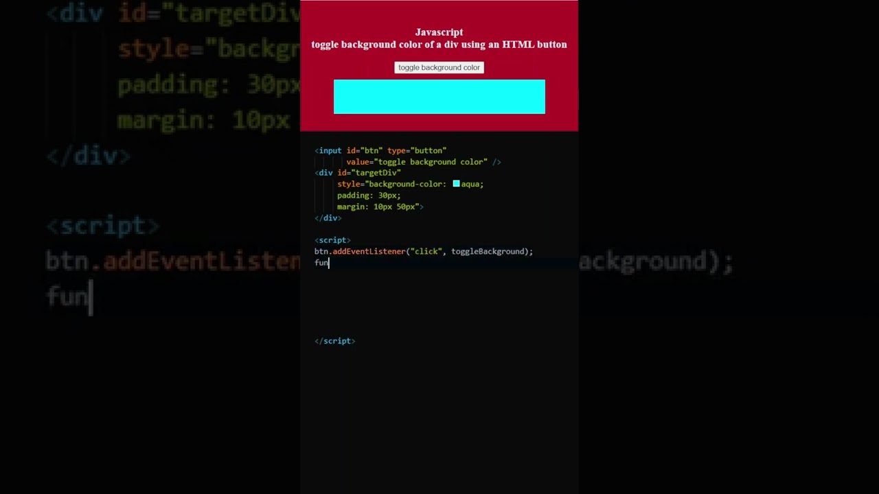 JAVASCRIPT FOR BEGINNERS: How to toggle background color of a div using an HTML  button - YouTube