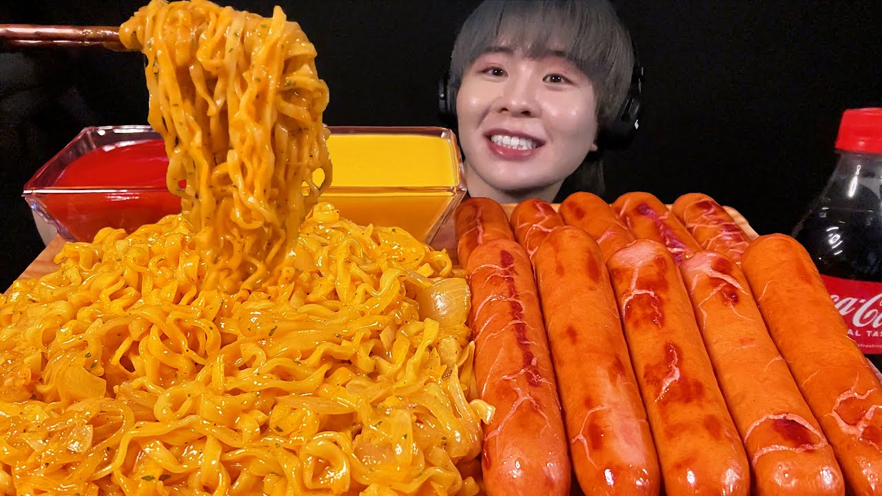 ASMR プルダックカルボ&ソーセージ大食い‼️〜年齢を気にするのはチーズだけ〜【咀嚼音】