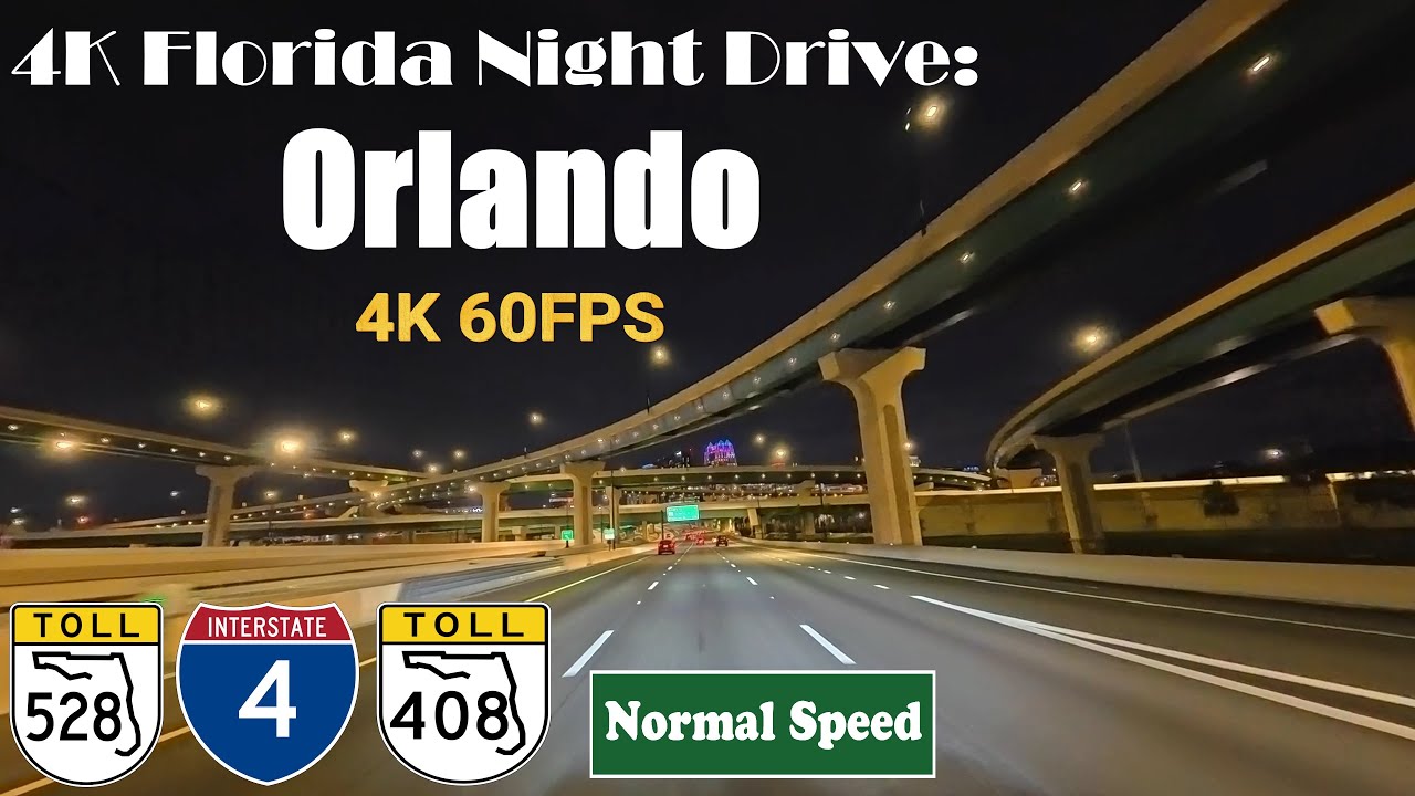 4K Florida Night Drive:  Orlando. SR528, Interstate 4 & SR408