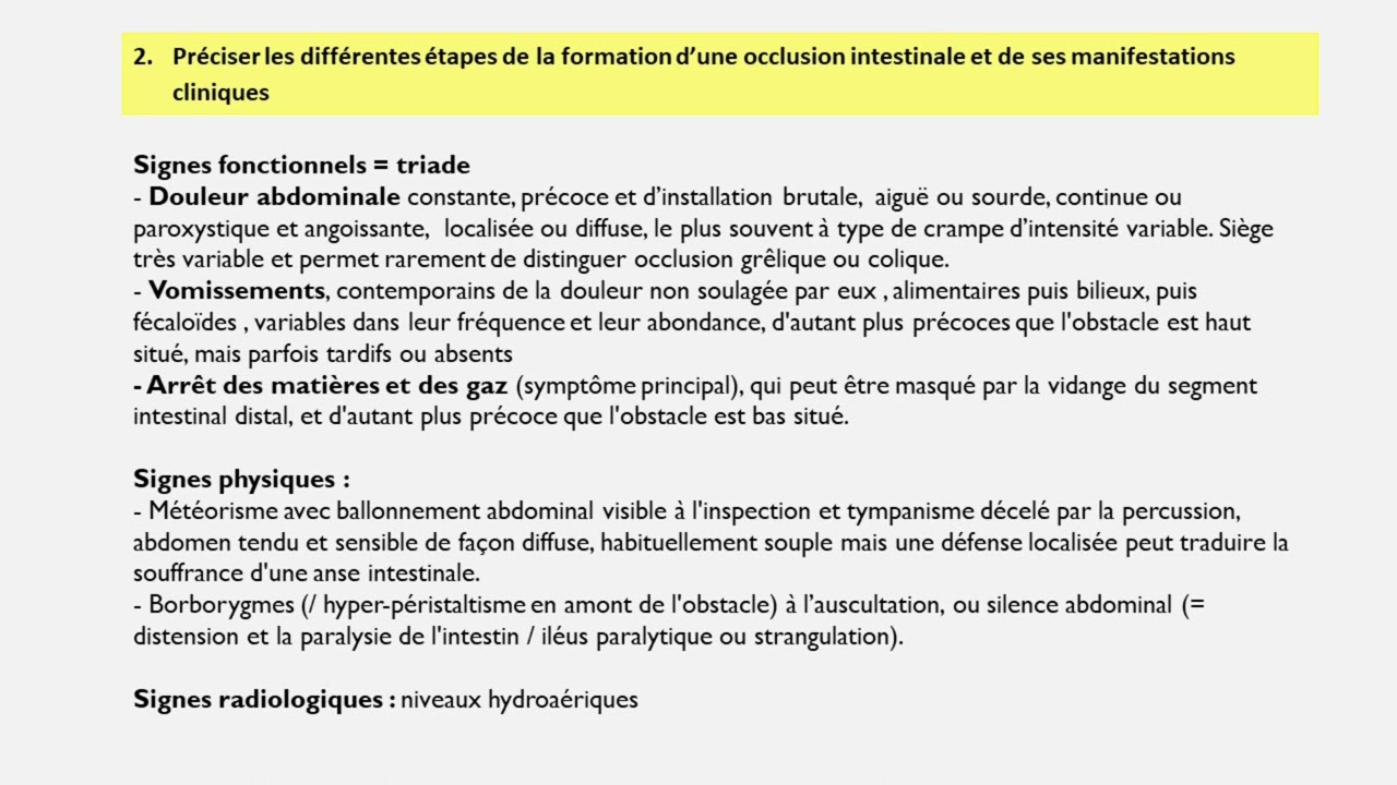 UE 2.8 Processus obstructifs- Questionnaire de révisions- Occlusion intestinale