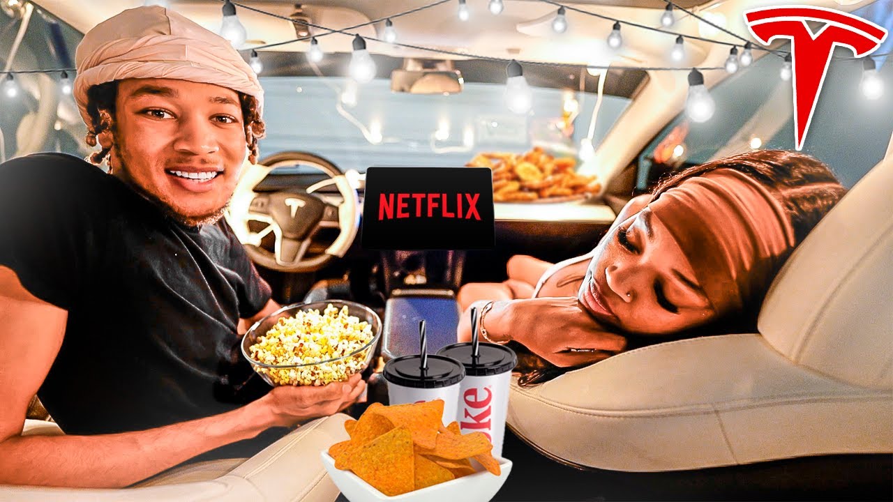 MOVIE NIGHT IN OUR TESLA!