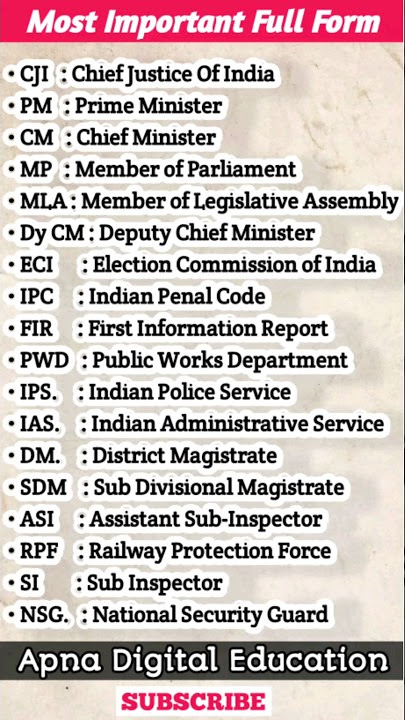 Most Important Full Forms #fullform #administration #ias #ips #dm #sdm #ipc #cm#pm#education #shorts