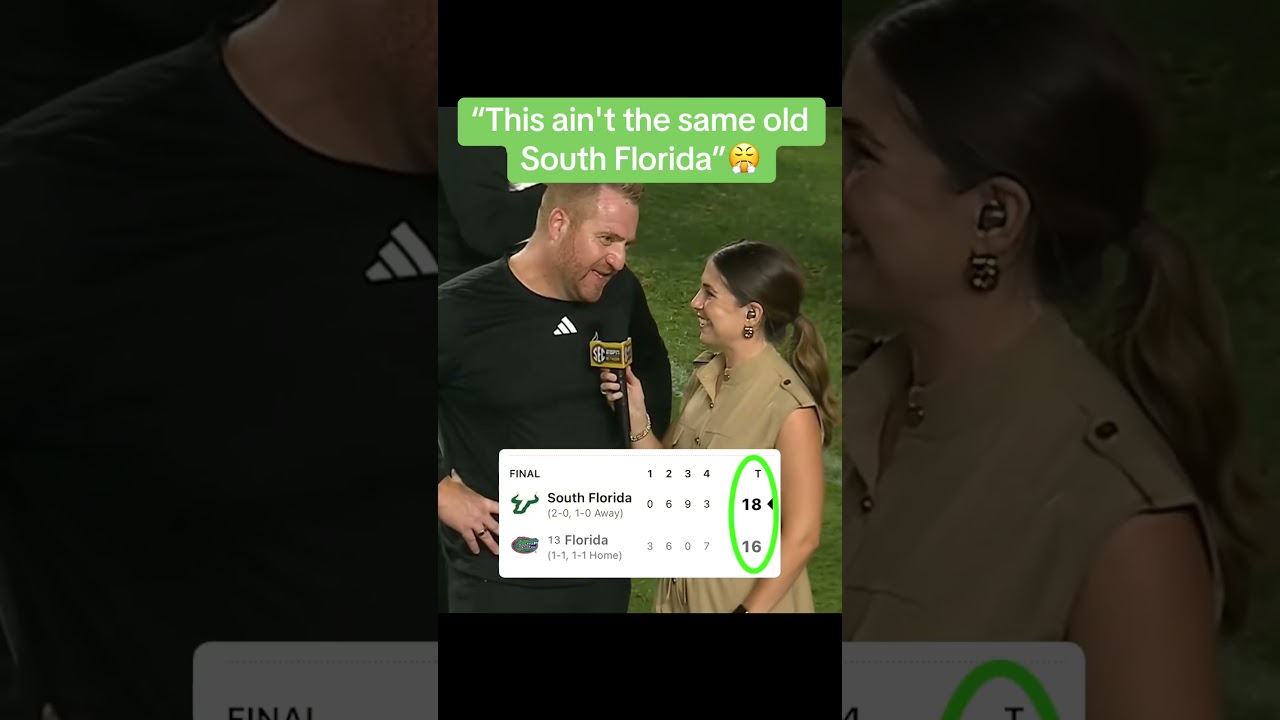 USF coach Alex Golesh after upsetting No. 13 Florida 🔥