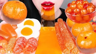 ASMR ОРАНЖЕВАЯ ЕДА листовое желе, мандариновое желе, читос, тапиока Pearl boba eating Mukbang