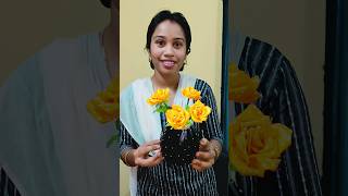 పాత బిర్యానీ box unte chalu#plastic box diy craft ideas in Telugu # ribbon flowers # flower vase