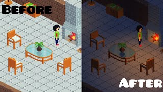 #gamedev #indiegame #unity3d #2dhorrorgame Before and after using Lights and Normal maps in unity.