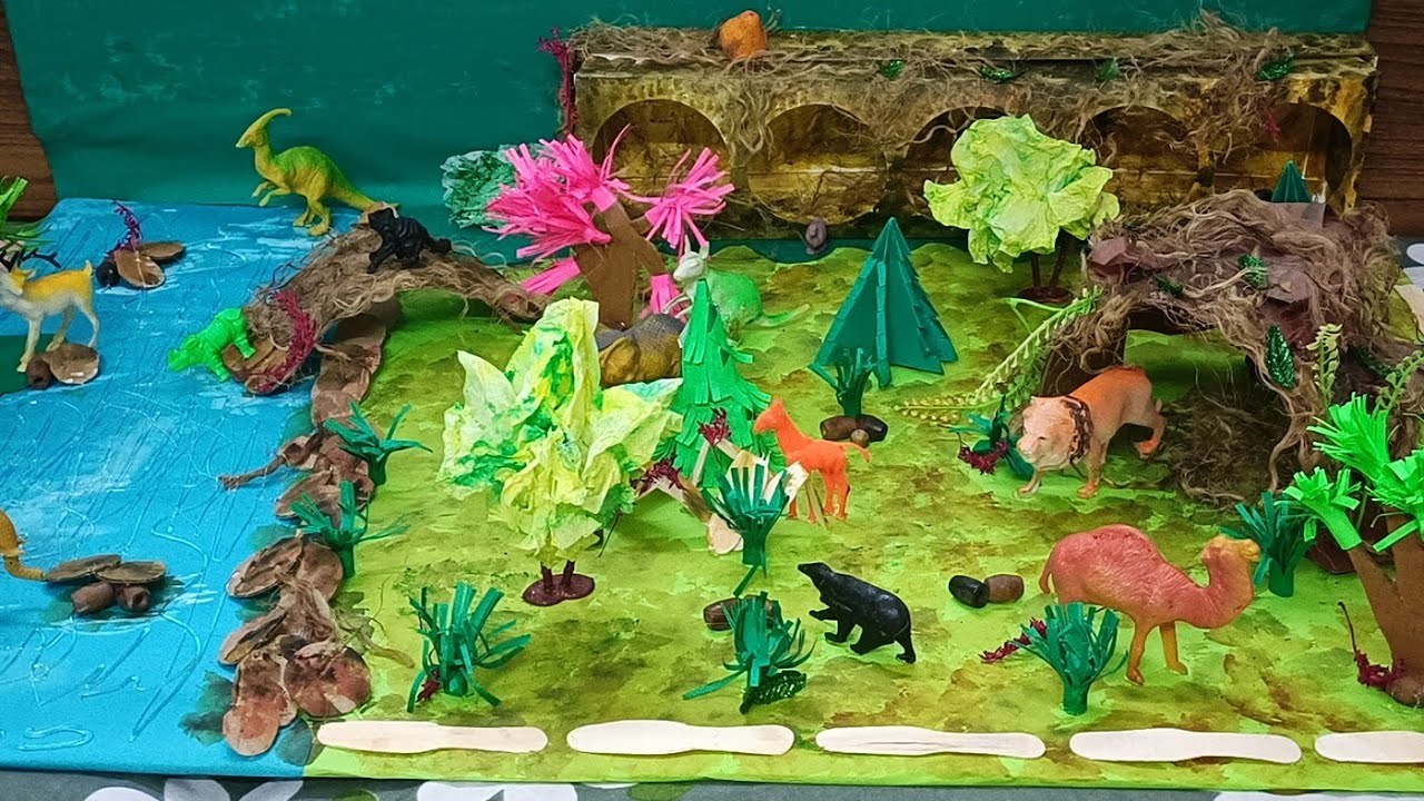 How to make forest model for school project/ jungle animals making for ...