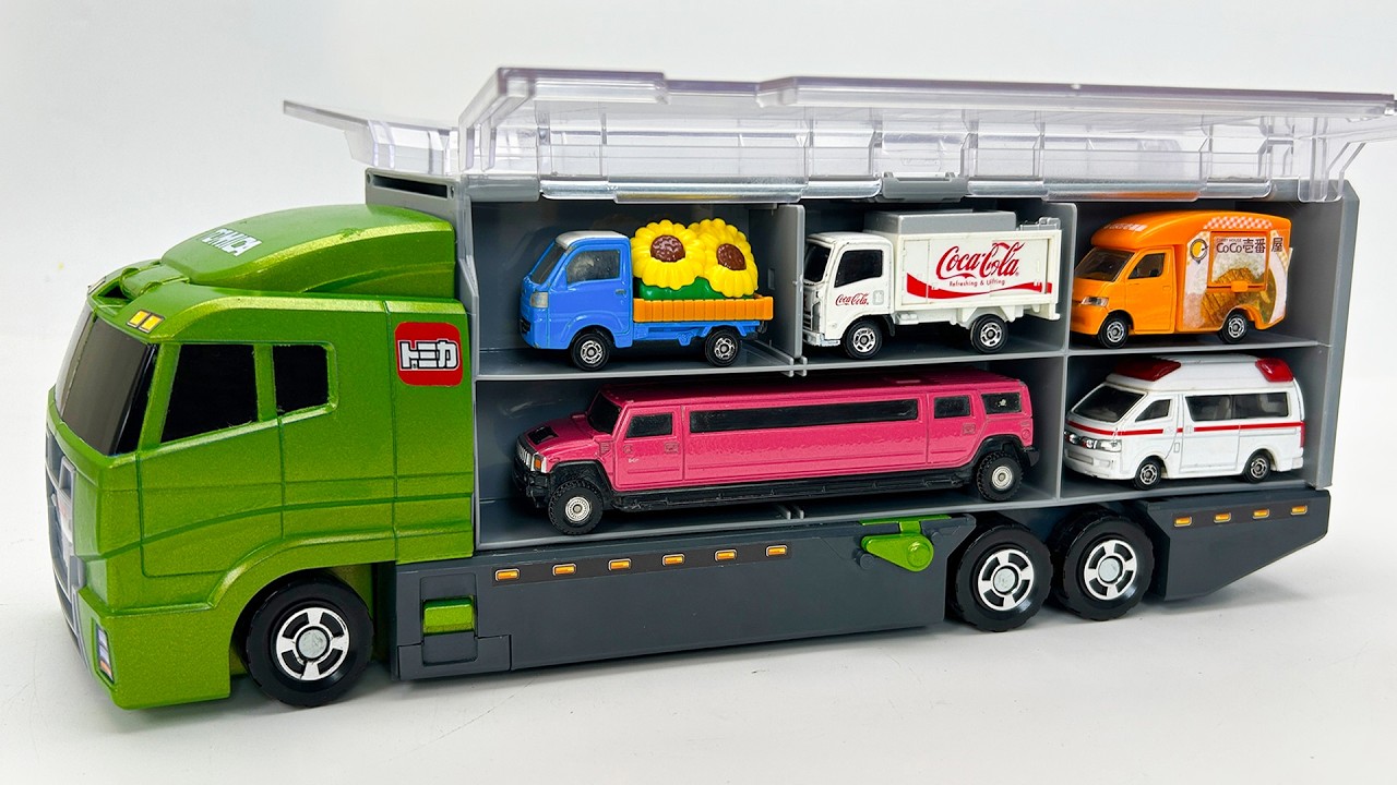 トミカ☆人気ミニカー開封チェック コンボイ収納後に走行スタート Popular Tomica cars open check load convoy then drive