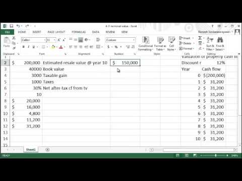 Excel finance tutorial - terminal values and cash flow 