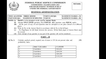 CSS Business Administration Past Paper 2021 | Payback & Profitability Index
