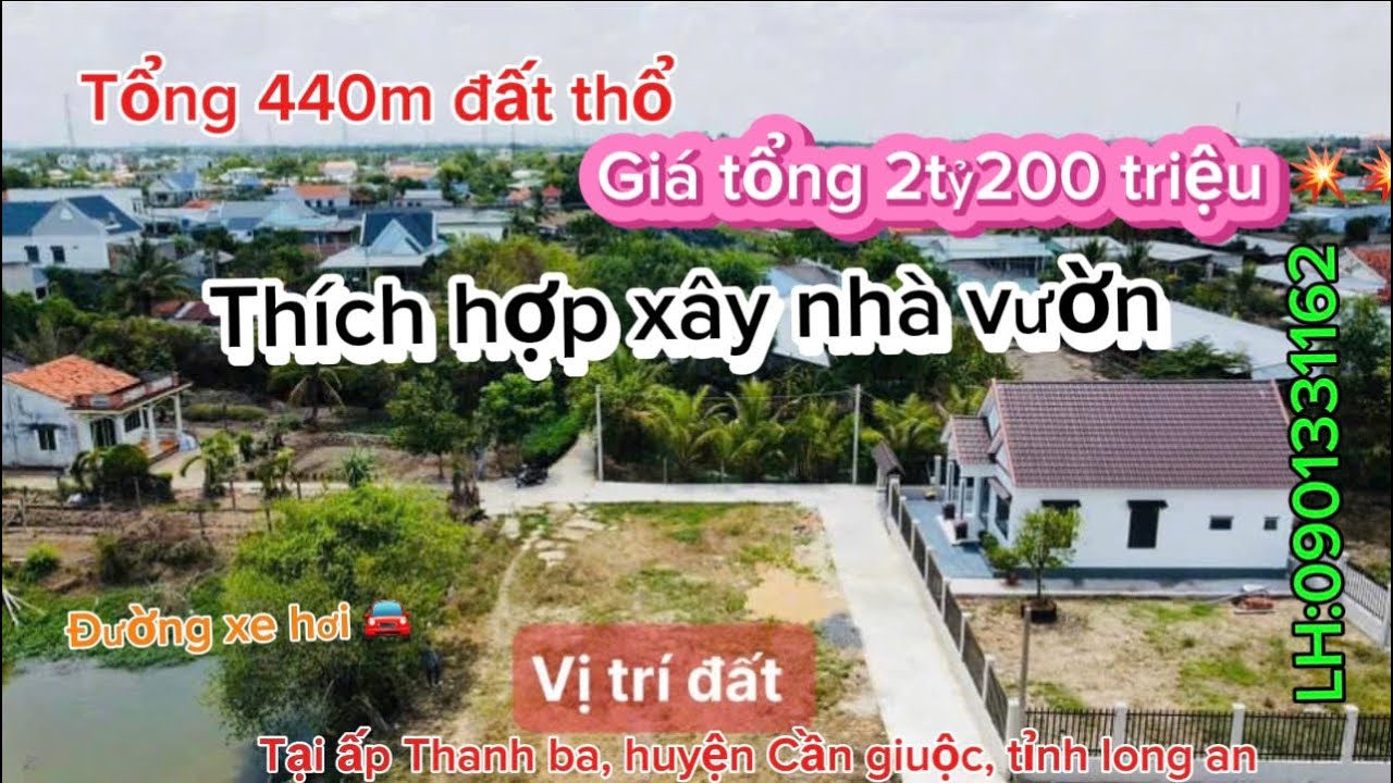 Bán 440m2 đất thổ cư,SHR giá chỉ 2ty200triệu 🚘tại cần giuộc, long an. Giáp tphcm. LH:0901331162 Thi