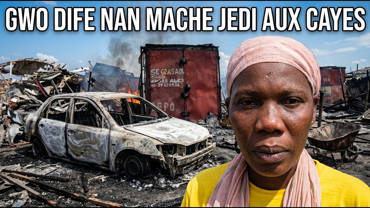 FLASH! Gwo dife pran nan mache Jedi Aux Cayes, yon kontenè boule, machann yo ap kriye