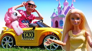 Май Литл Пони Пинки Пай и Кукла Барби катаются на ТАКСИ! Видео про игры в куклы. Игрушки для девочек