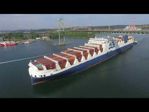 Awesome View! Atlantic Container Line ATLANTIC STAR under MacKay Bridge - Inbound into Halifax, NS