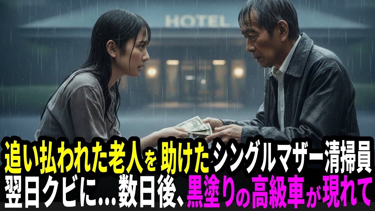高級ホテルで財布を忘れた老人を助けたシングルマザーの清掃員が即日解雇。翌日、黒塗りの高級車が現れ支配人が凍りついた…