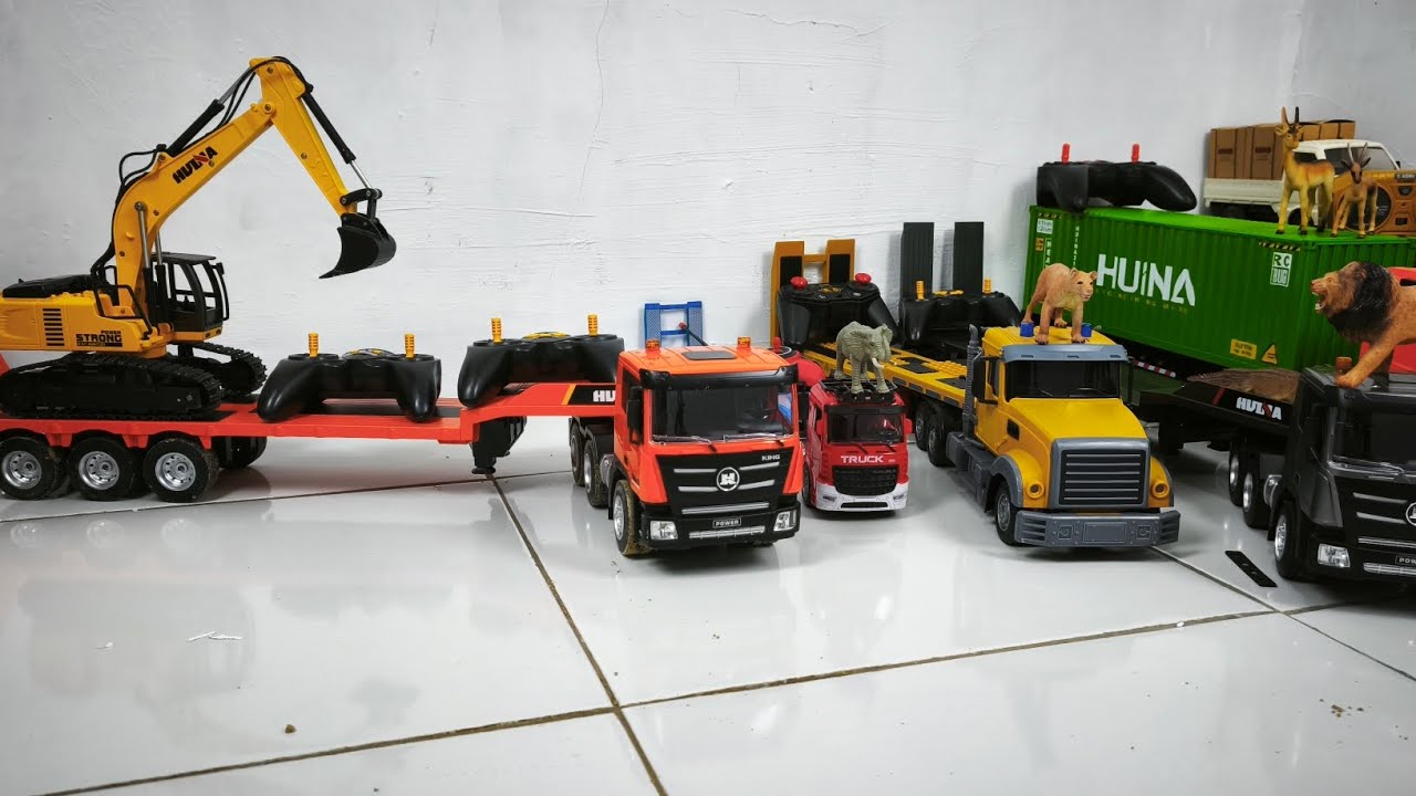 UNBOXING RC HUINA Truck Treler 1:18 | 2 in 1 COMBINATION FLATBED RC EXCAVATOR 9CH  Truck Kontainer 