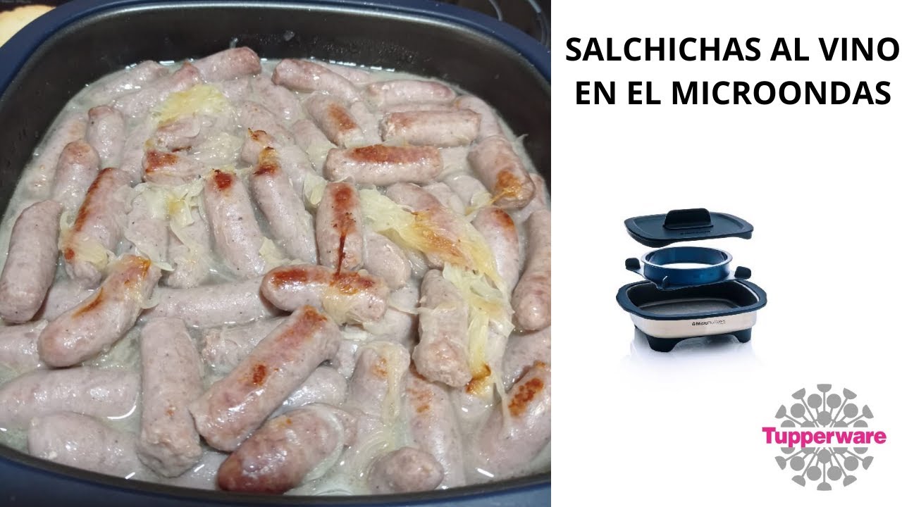 Salchichas encebolladas al vino en el microondas con Tupperware