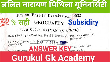 Geography  B.A. part -2 (Subsidy) Answers keys 2022 , Lalit Narayan Mithila University.