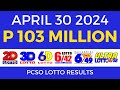 Lotto result today 9pm april 30 2024  complete details
