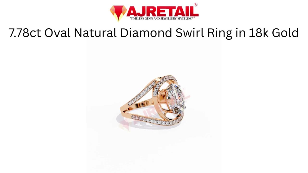 7.78ct Oval Natural Diamond Swirl Ring in 18k  Rose  Gold 