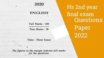 Hs 2nd year Final Exam (English )Question paper || AHSEC|| 2020||
