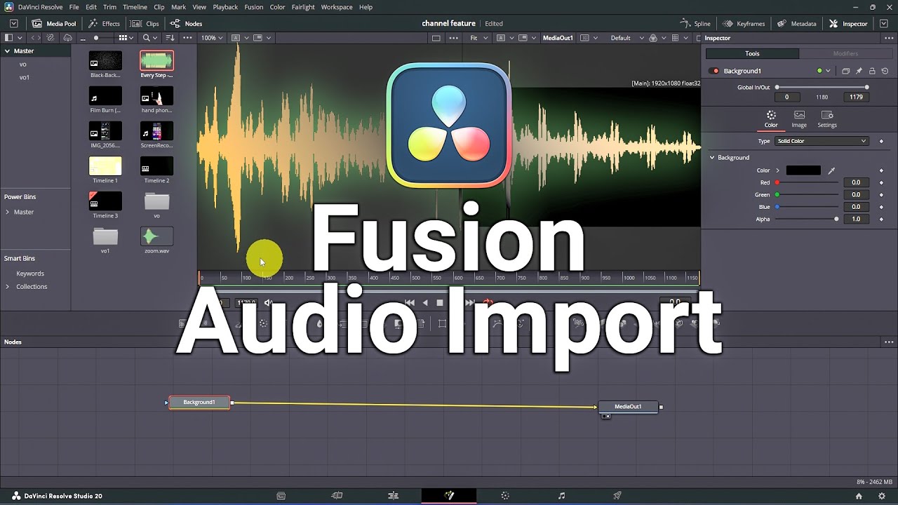 Davinci Resolve Fusion main Audio kaise import kare