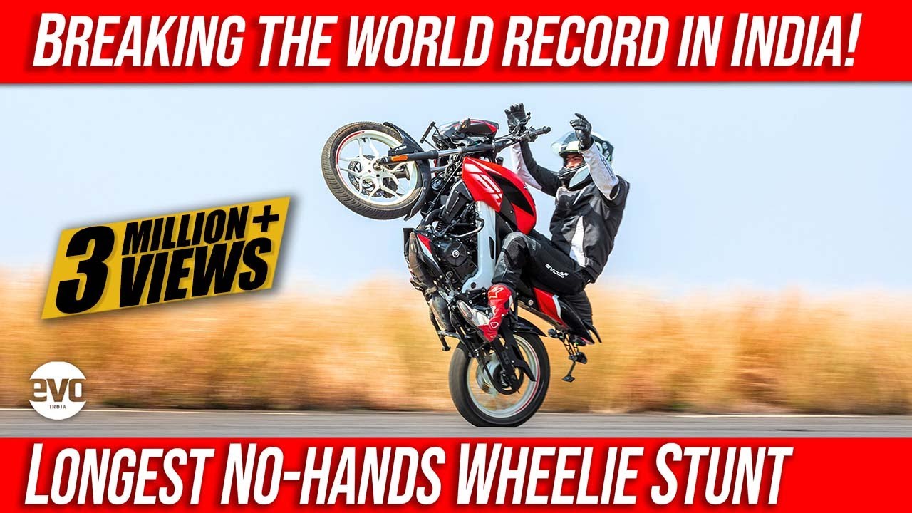 Longest No Hands Wheelie Stunt on the Bajaj Pulsar NS 160 | Breaking the World Record | evo India
