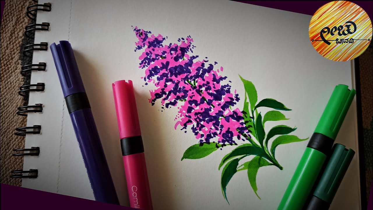 Lavender Flower Brush Pen Art Simple Floral Easy Flower Drawing