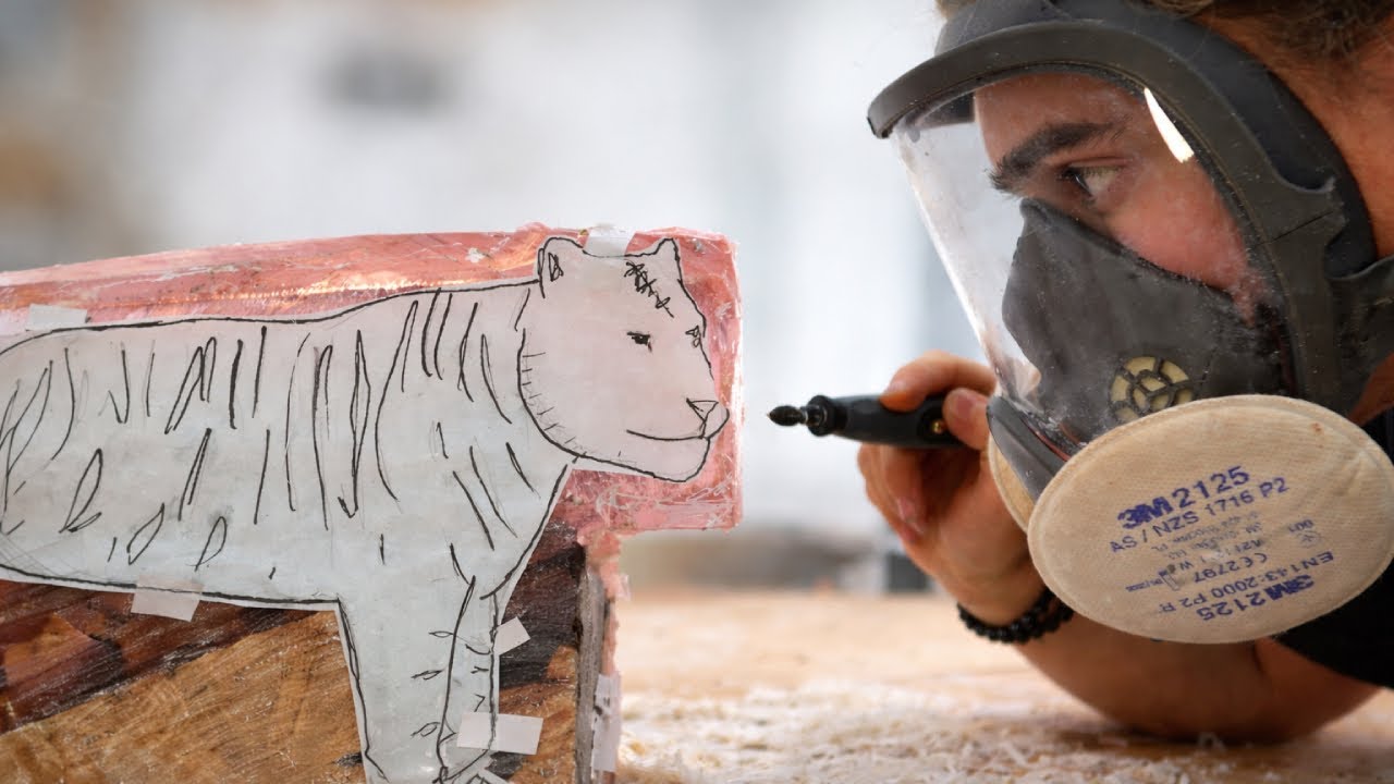 Carving a Tiger from Resin and Wood
