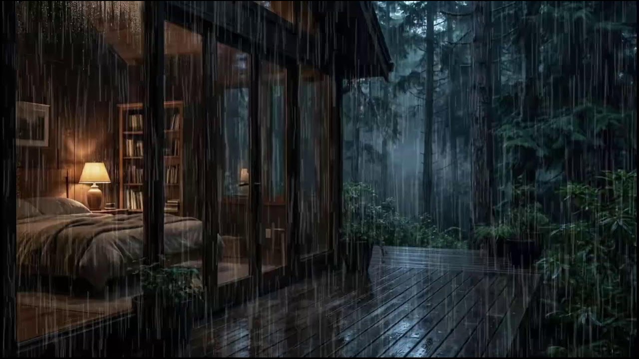 Cozy Forest Cabin at Night 🌲 | Calm rain ambience with continuous rain for stress relief