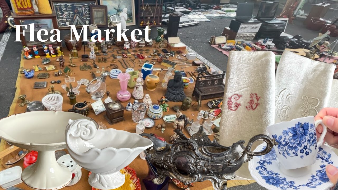 [Французский блошиный рынок] Множество сокровищ! Я купила прекрасную салфетку♪старинная посуда.