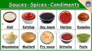 Sauce Name List | Mother Sauces | Basic Sauce | 50 Condiments | Sauces | Flavor | List of Condiments