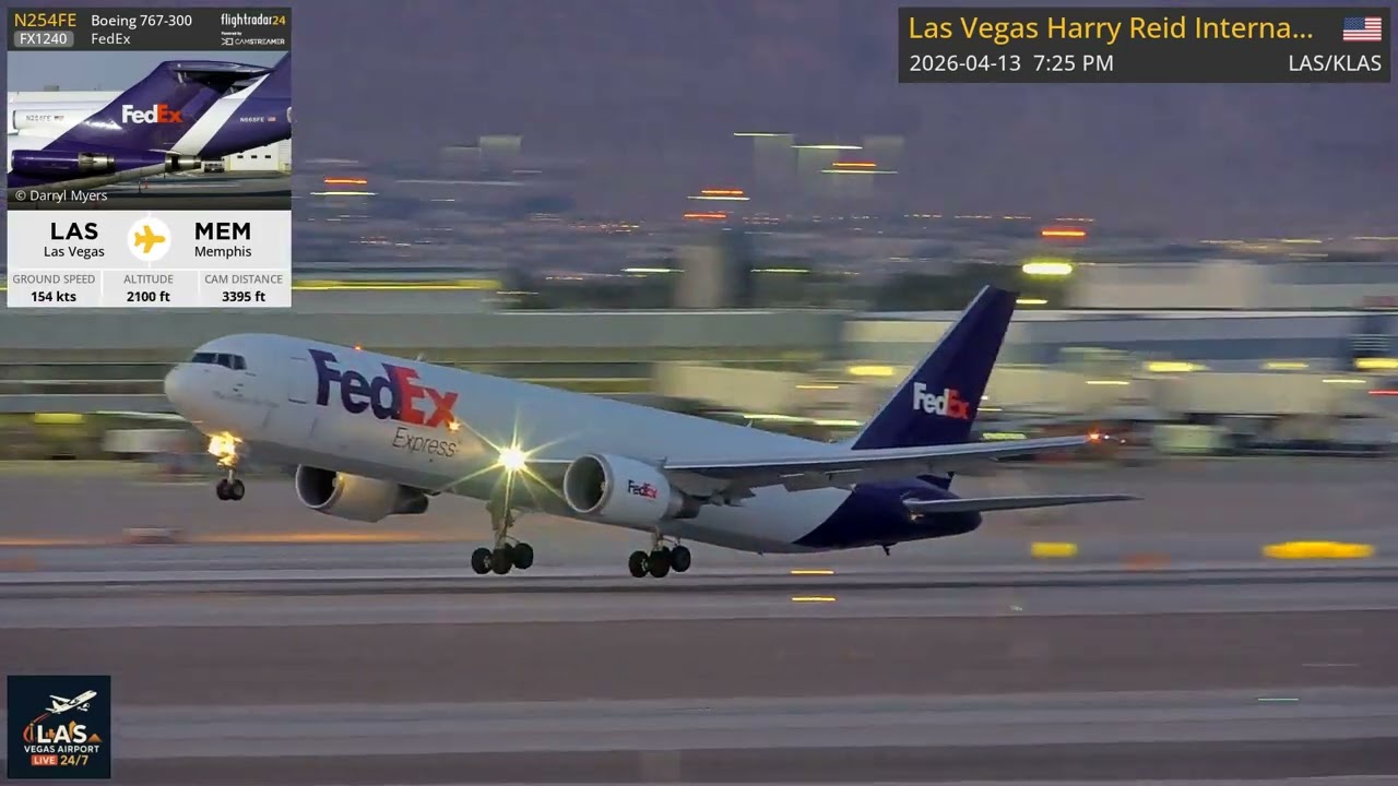 Newer FedEx Express 767-300F, N254FE Departure From LAS Vegas