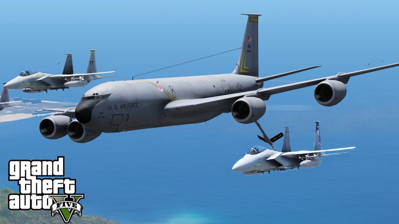 GTA 5 Military Patrol | US Air Force KC-135R Stratotanker | Aerial Refueling F-15 Fighter Jets