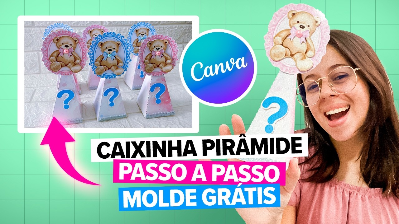 CAIXA PIRÂMIDE no CANVA | MOLDE GRÁTIS | Papelaria Personalizada 2025