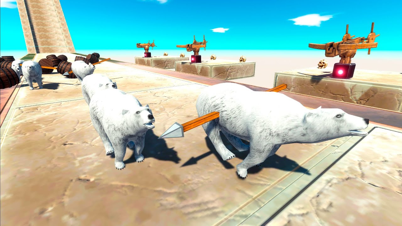 TEAM ANIMAL RACE ON A SURVIVAL COURSE, TRAPS, BALLISTAS, HARPOONS - Animal Revolt Battle Simulator