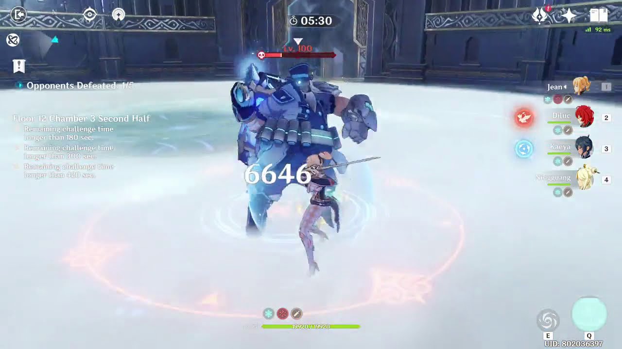 Jean DPS Spiral Abyss Floor 12 Clear with Lv 20 Supports