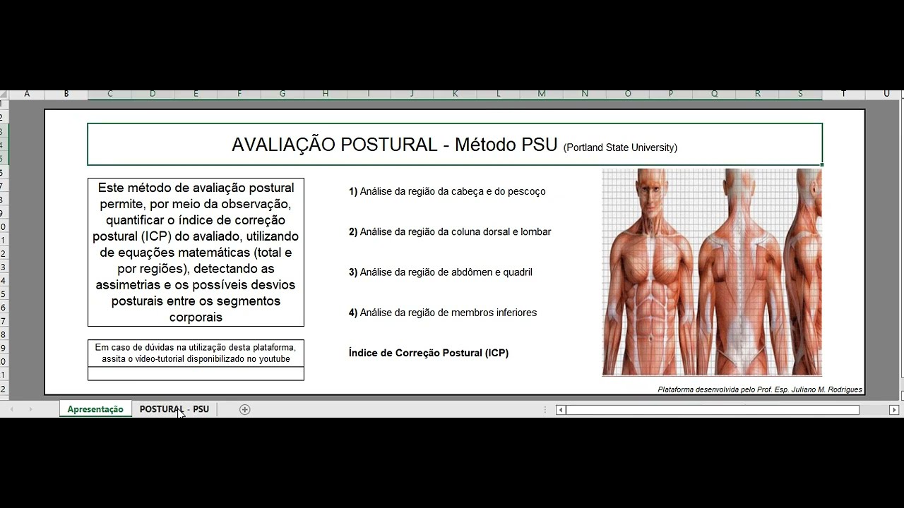 Tutorial Planilha para Aplicação da Avaliação Postural PSU