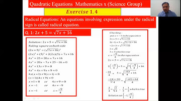 Lecture 8||Radical Equations||Mathematics-x||By Muhammad Shakil Shaiq||Unit 1 Exercise 1.4||