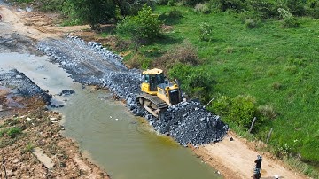 Incredible Dozer Pushing Stone Operating Skill Power Shantui Dh17C2 Vs Dump Truck Unloading Stone