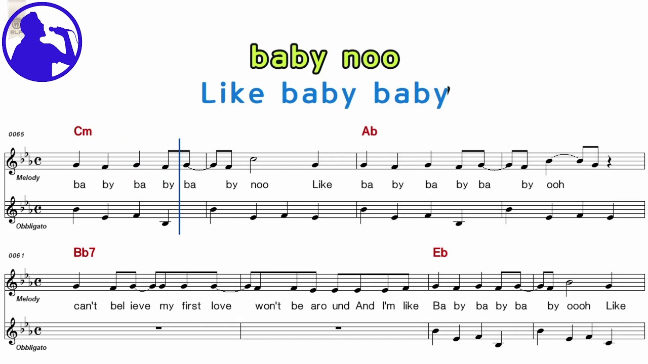 Justin Bieber - Baby karaoke version sheet music  for players, lyrics, chorus added(Ye karaoke)