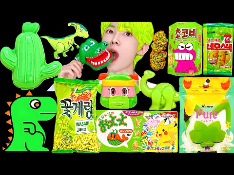 <strong>ASMR</strong> ICE CREAM GREEN <strong>PARTY</strong> 다양한 그린 디저트 아이스크림 젤리 먹방 DESSERTS JELLY CANDY MUKBANG EATING SOUNDS 咀嚼音