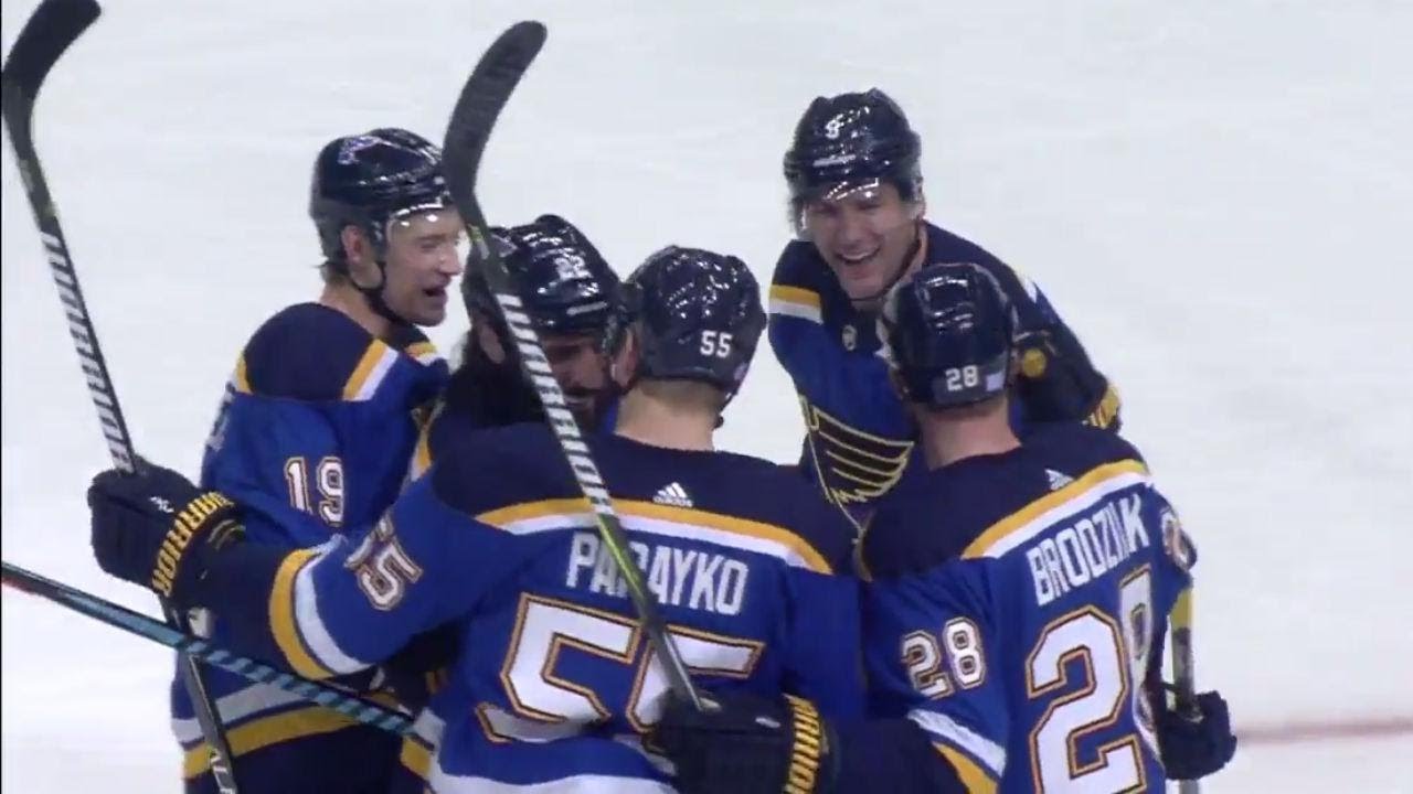 Blues' Upshall finishes of pretty passing play to beat Oilers' Brossoit